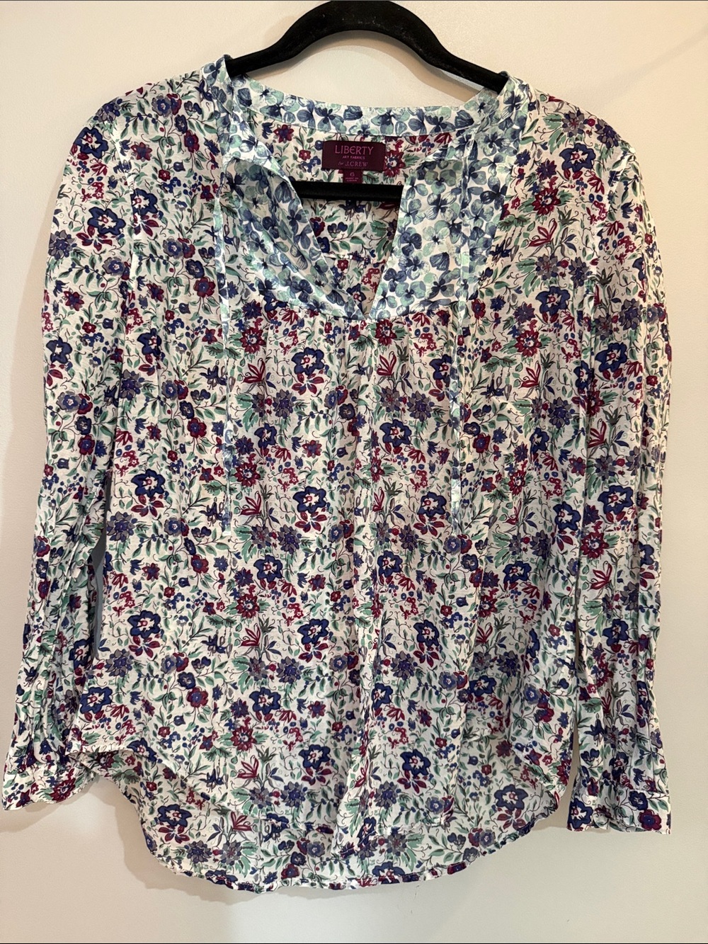 Liberty of London J Crew White Floral Pintuck Blouse Blue Pink Flowers silk art